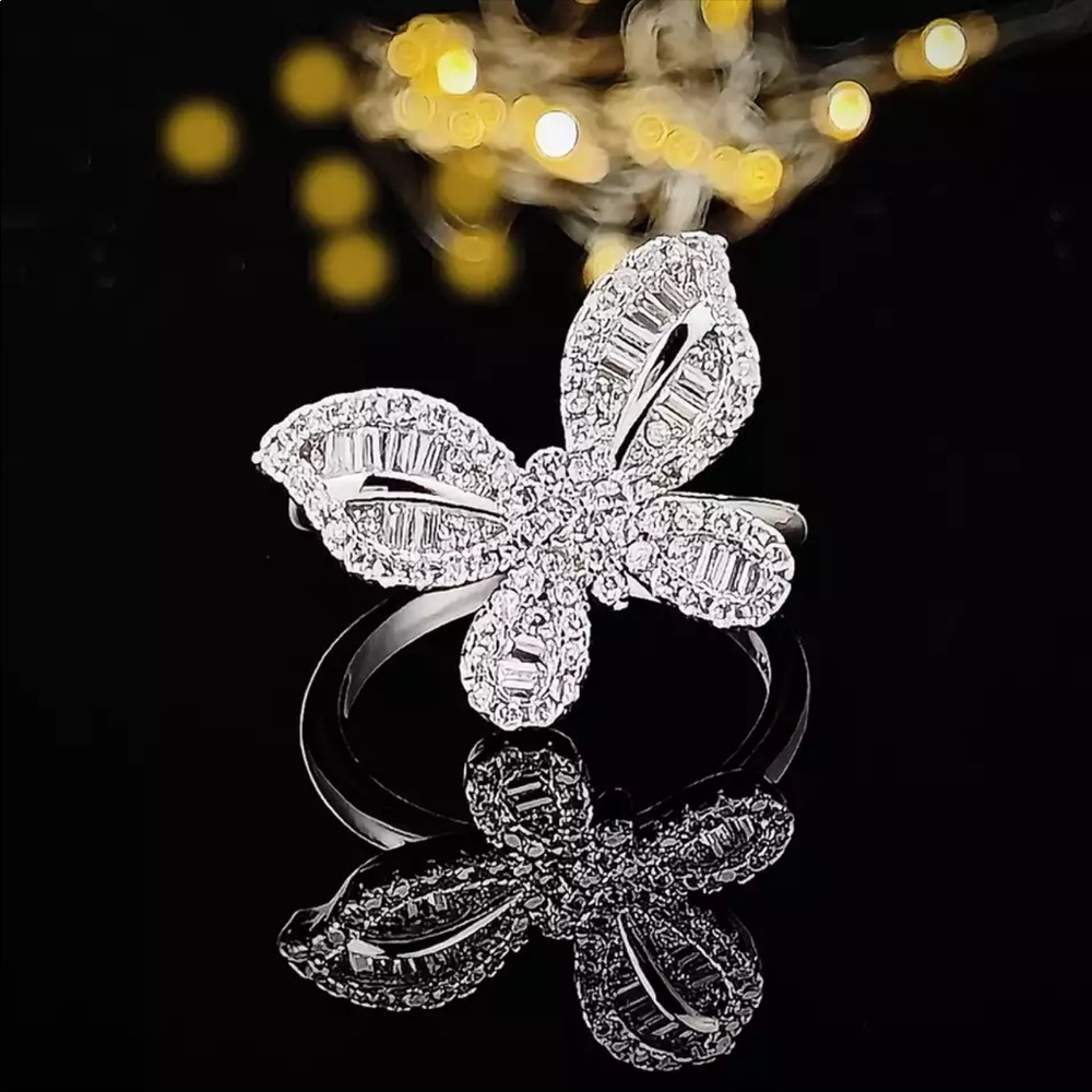 New Beautiful Butterfly 925 Silver Diamond Ring - Picture 2 of 6